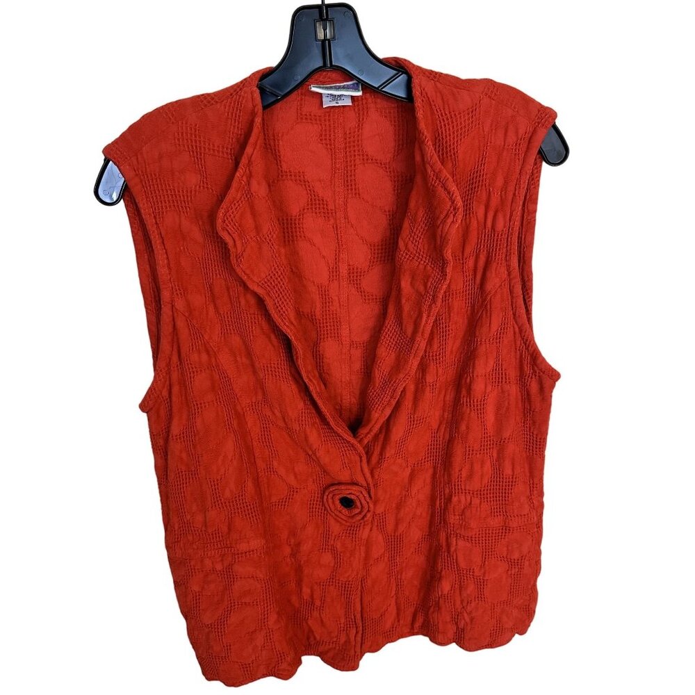 Handmade Eucalyptus Womens Sleeveless Orange Coral Vest Small Cotton Layering